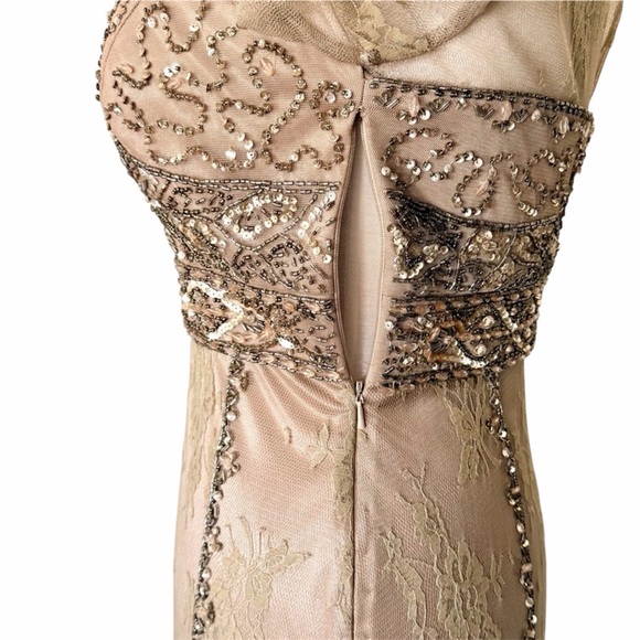 Sue Wong Gown NWT Embellished Long Sleeve Evening Dress Champagne Size 6 - Picture 7 of 11